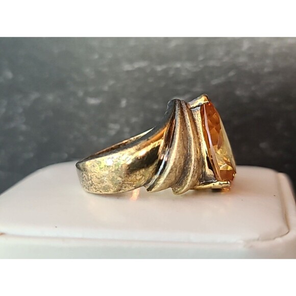 925 Vermeil Prong Set Citrine Colored Rhinestone Statement Ring, SIZE US 5 - Picture 6 of 10